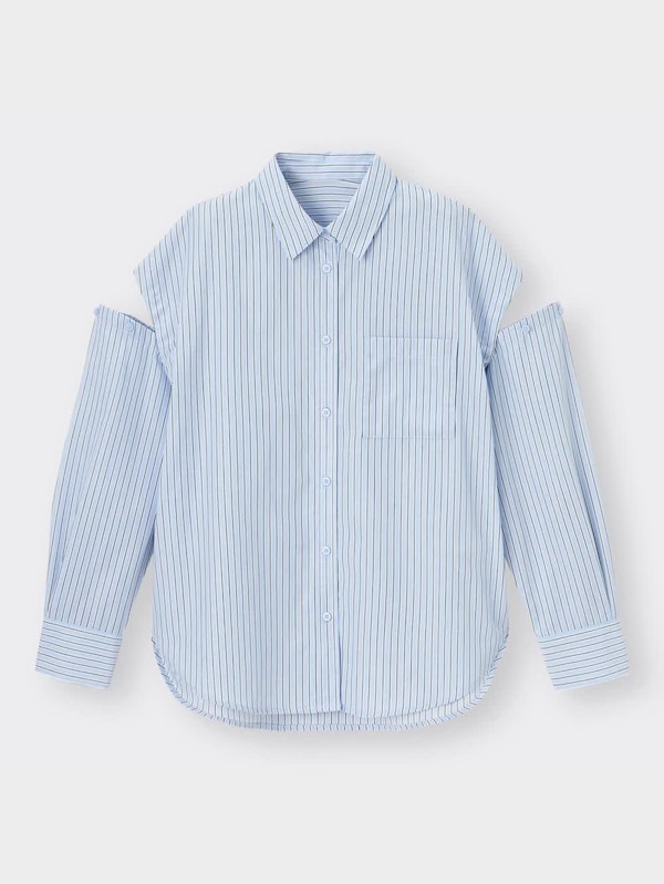 2WAYストライプオーバーサイズシャツ(長袖)YT+E