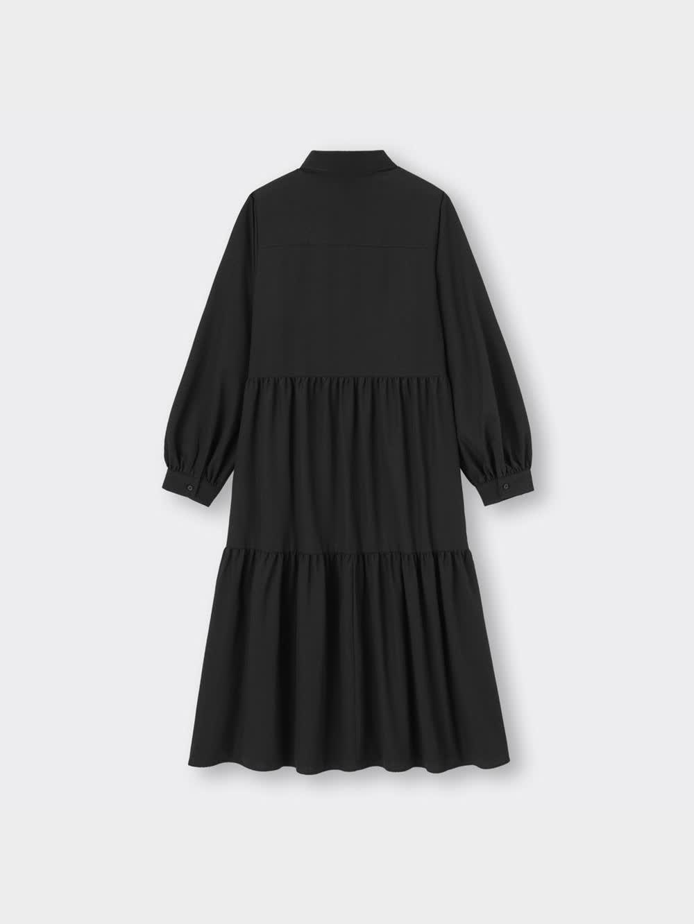 MACHATT 黒 長袖 シャツワンピース ティアードデザイン