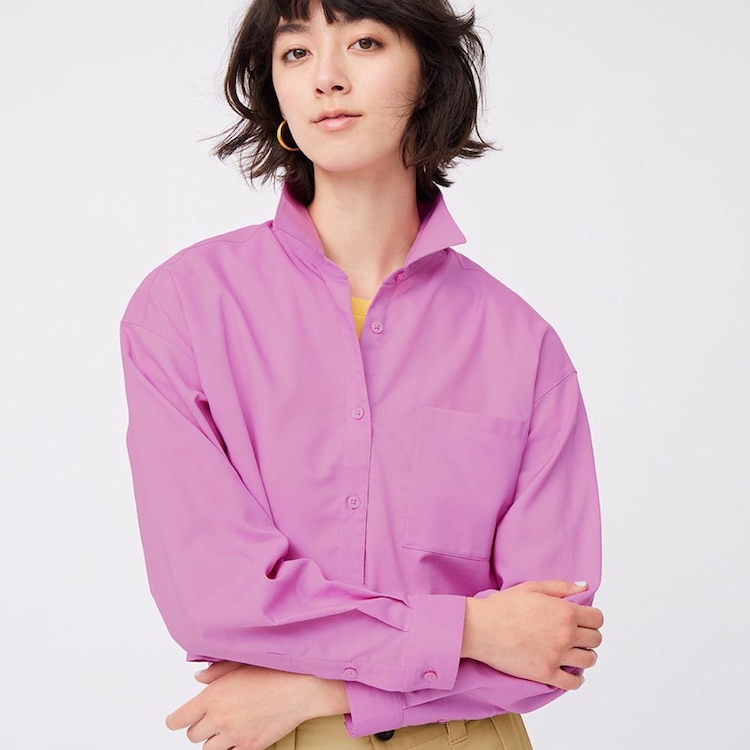 GU公式　カラークロップドシャツ(長袖)