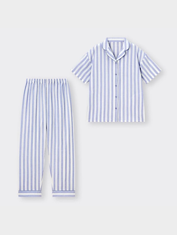 オーガニッ�クコットンパジャマ(ストライプ)(半袖&ロングパンツ)