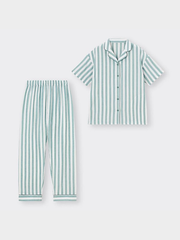 オーガニックコットンパジャマ(ストライプ)(半袖&ロングパンツ)
