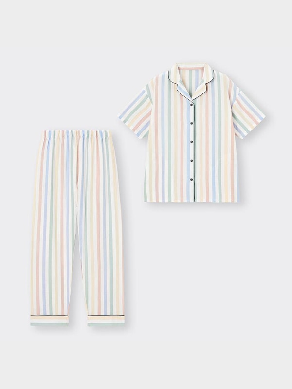 オーガニックコットンパジャマ(ストライプ)(半袖&ロングパンツ)