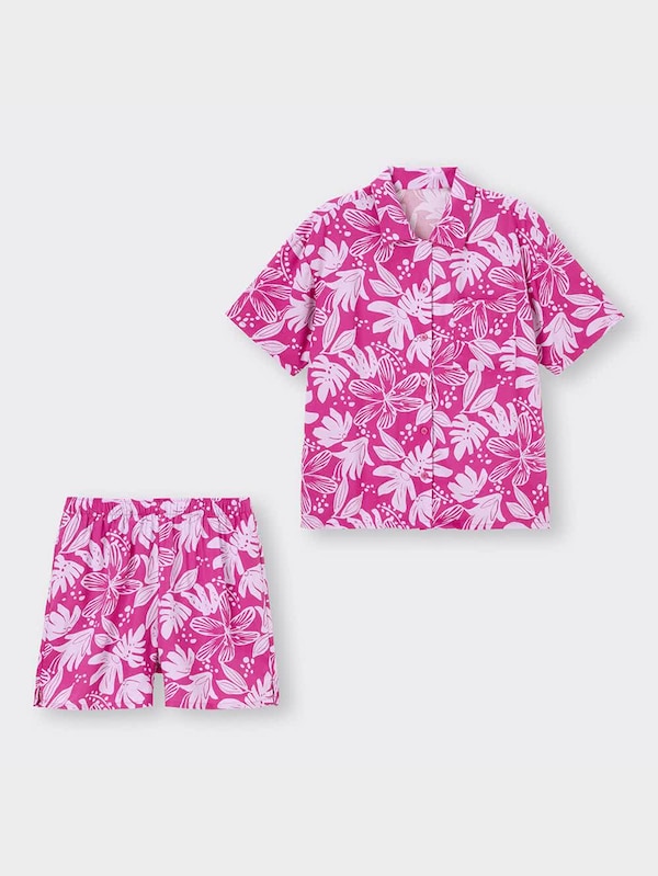 レーヨンパジャマ(半袖&ショートパンツ)(ボタニカル)+E