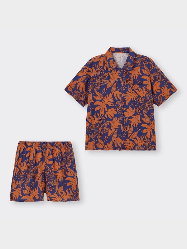 レーヨンパジャマ(半袖&ショートパンツ)(ボタニカル)+E