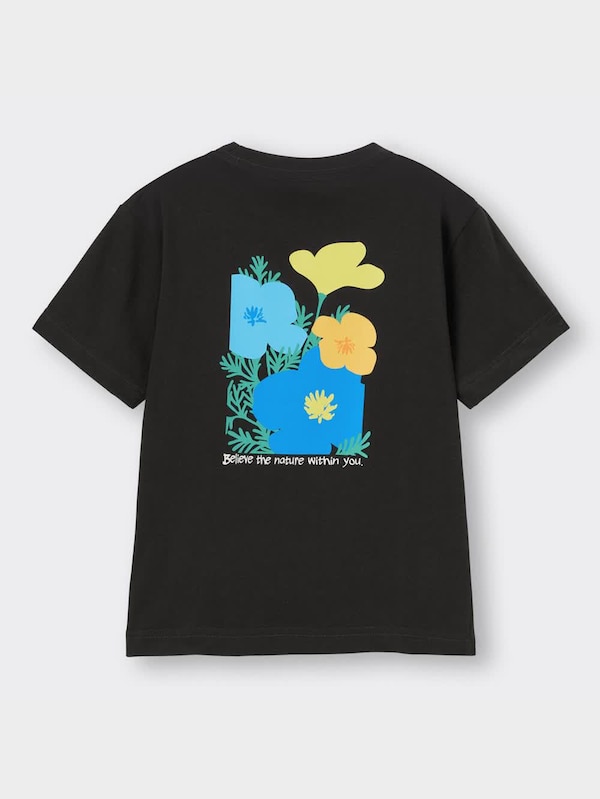 KIDS(男女兼用)グラフィックT(半袖)バックプリントフラワー