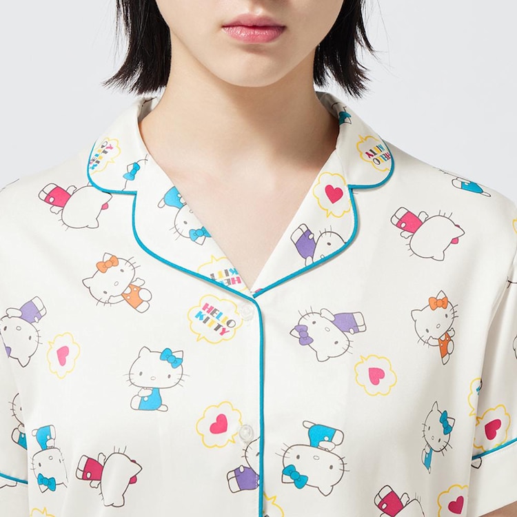 GU公式 サテンパジャマ(半袖ショートパンツ) HELLO KITTY
