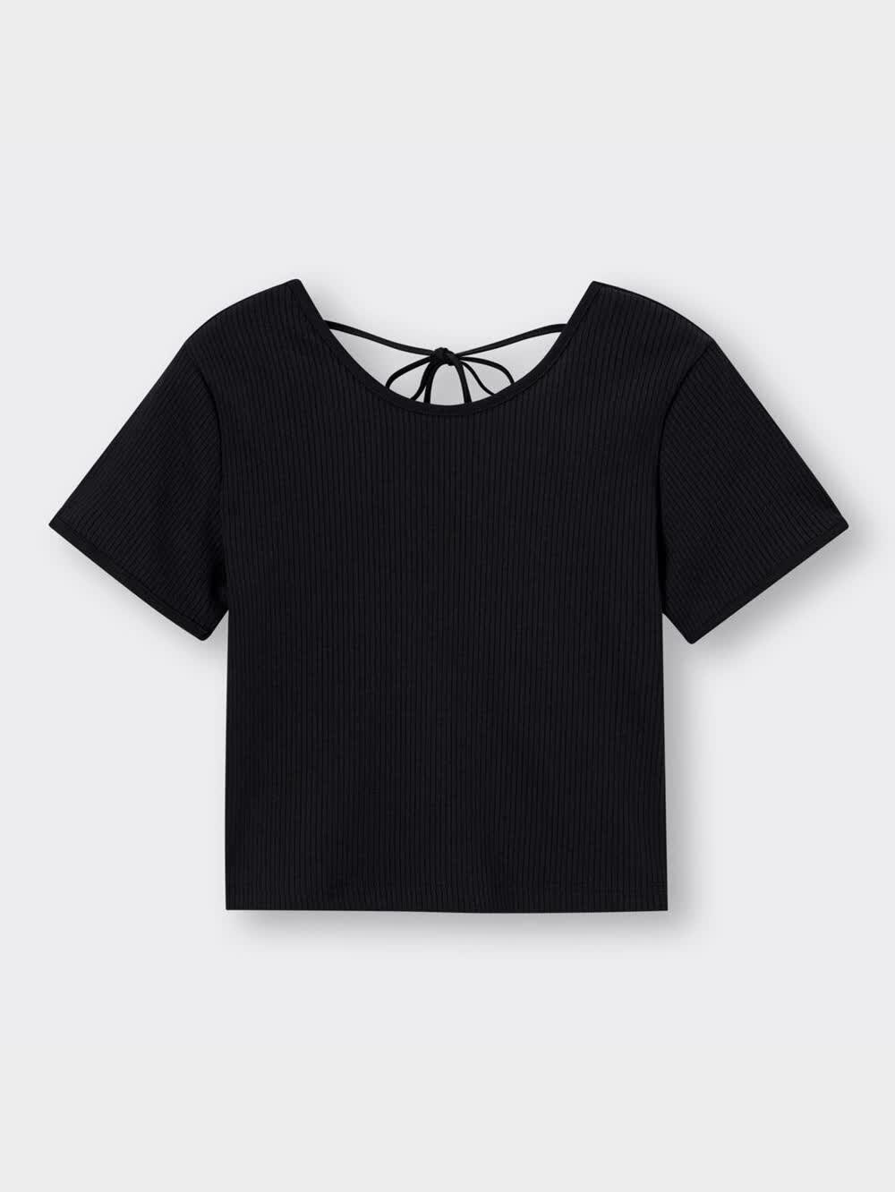 モダンかわいい15 GU公式 | バックオープンミニT(半袖)