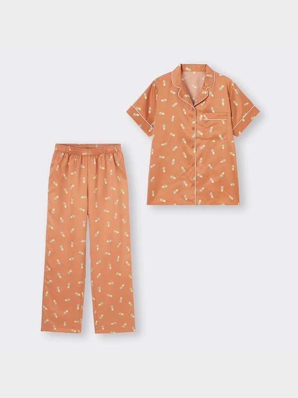 サテンパジャマ(半袖&ロングパンツ)(パイナップル)+X