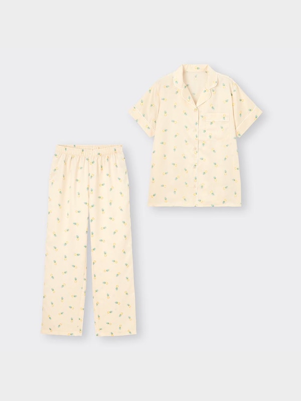 サテンパジャマ(半袖&ロングパンツ)(パイナップル)+X
