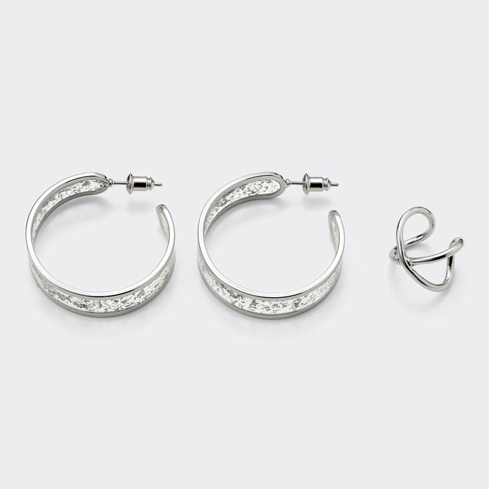 クリアメタルフープピアス&イヤーカフセット