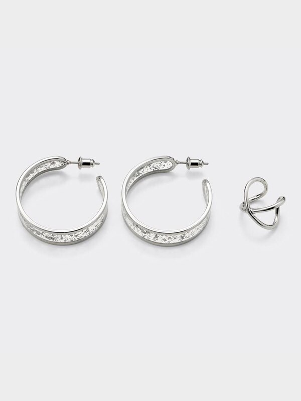 クリアメタルフープピアス&イヤーカフセット