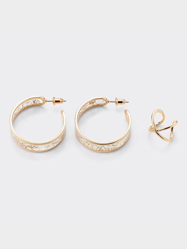 クリアメタルフープピアス&イヤーカフセット