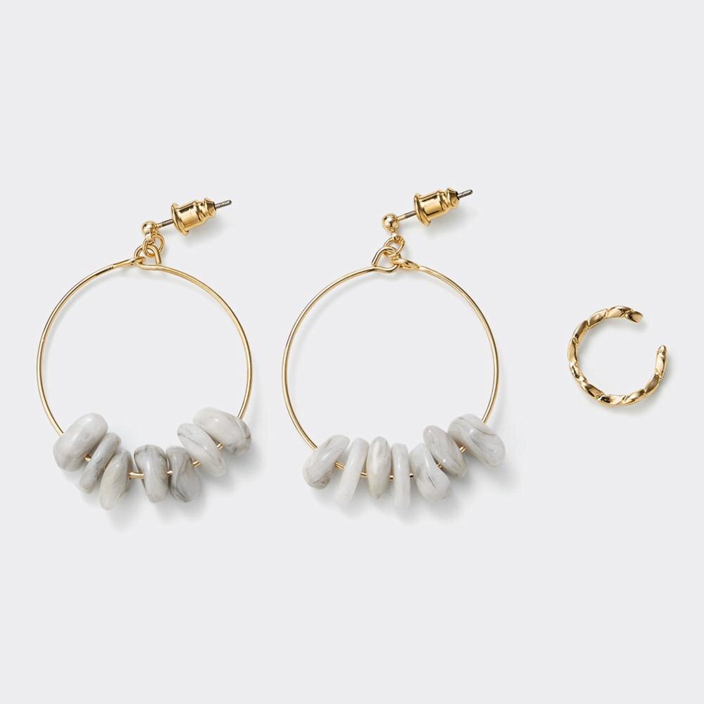 ストーンフープピアス&イヤーカフセット