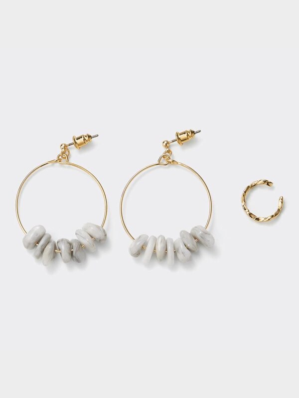 ストーンフープピアス&イヤーカフセット