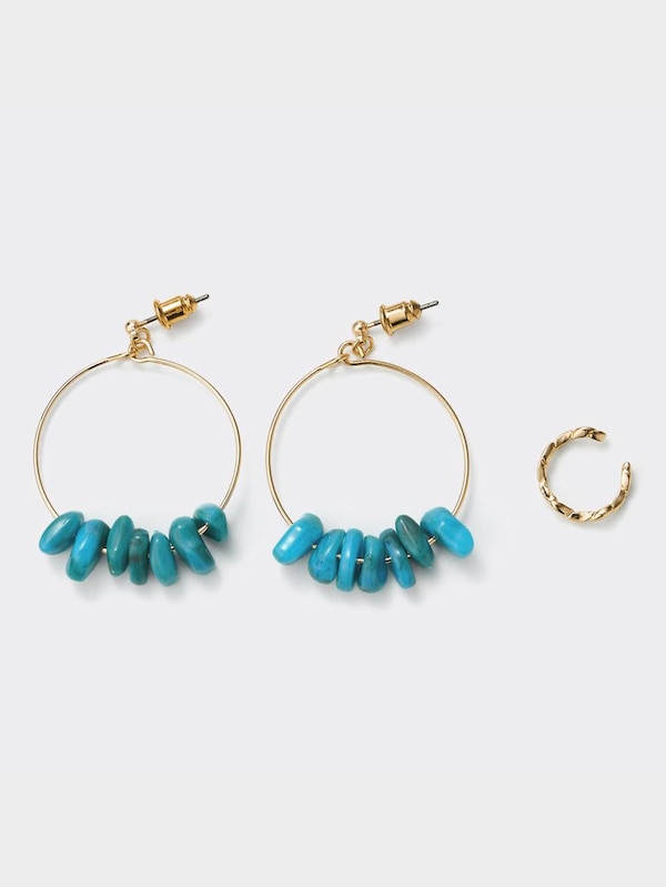 ストーンフープピアス&イヤーカフセット