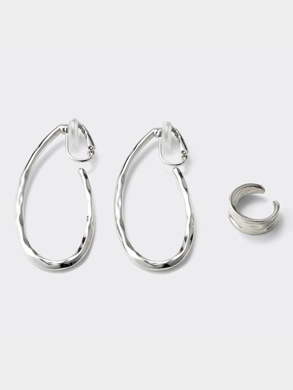 オーバルフープイヤリング&イヤーカフセット