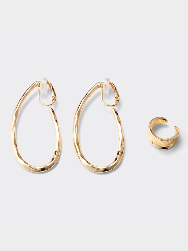 オーバルフープイヤリング&イヤーカフセット