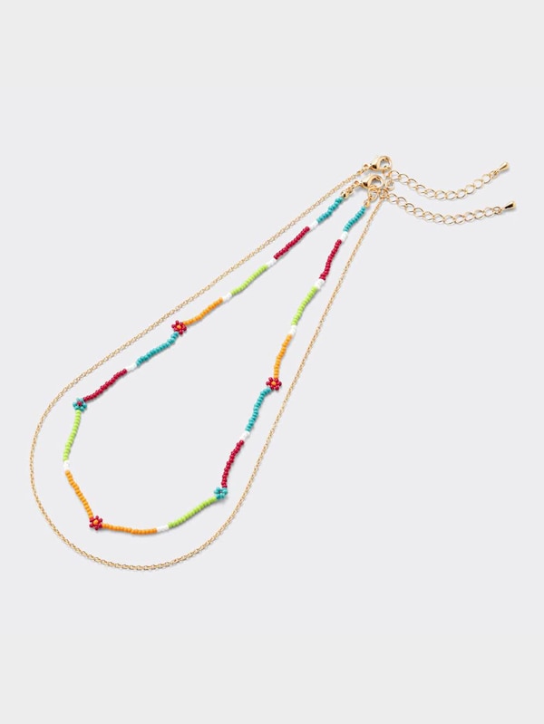 カラービーズフラワーネックレス