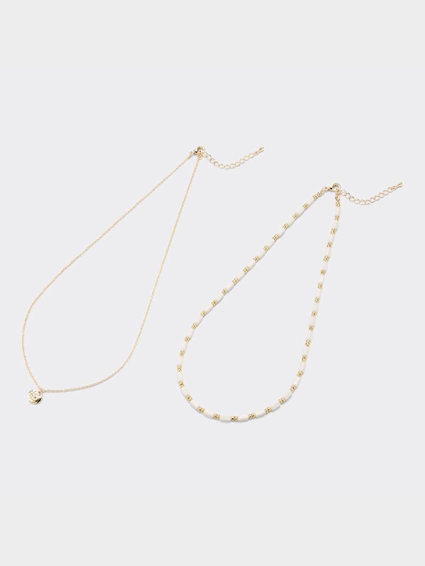 ビーズ&メタルコインネッ  クレス