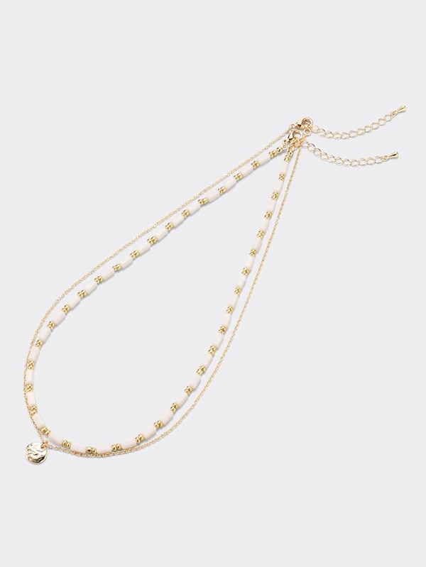 ビーズ&メタルコインネックレス