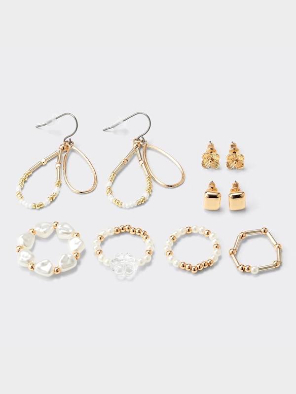 ビーズピアス&リングセット7P