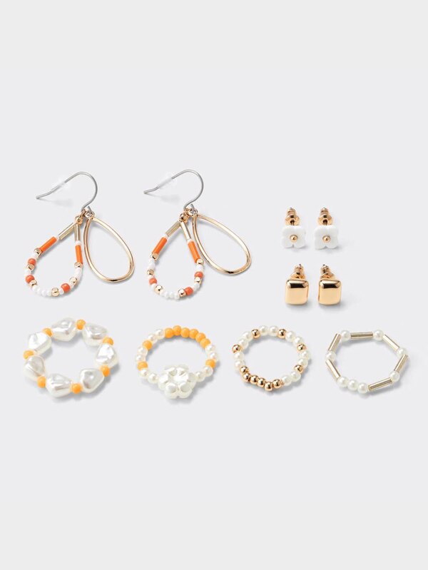 ビーズピアス&リン�グセット7P