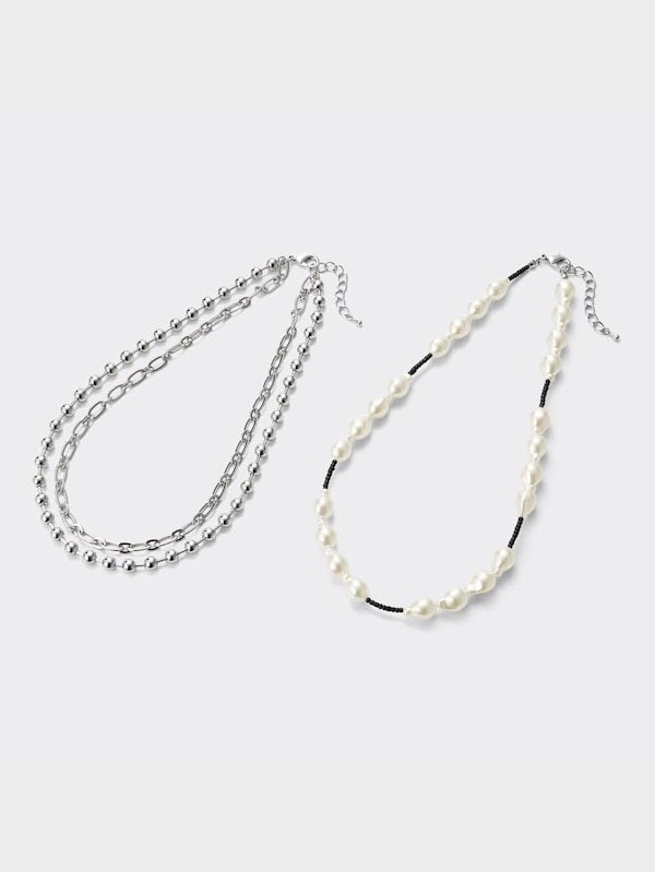 パールライク&メタルボールネックレスセット