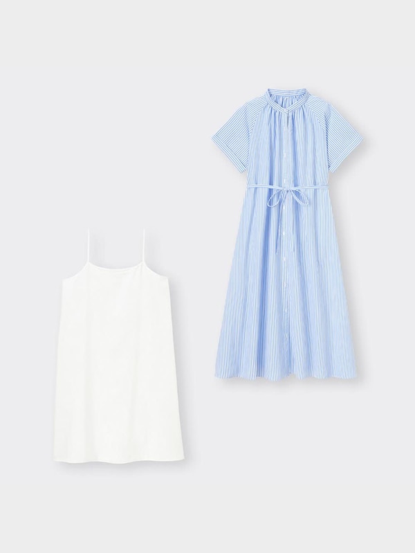 ストライプバンドカラーシャツワンピース(半袖)+EC(丈短め109cm～118cm)