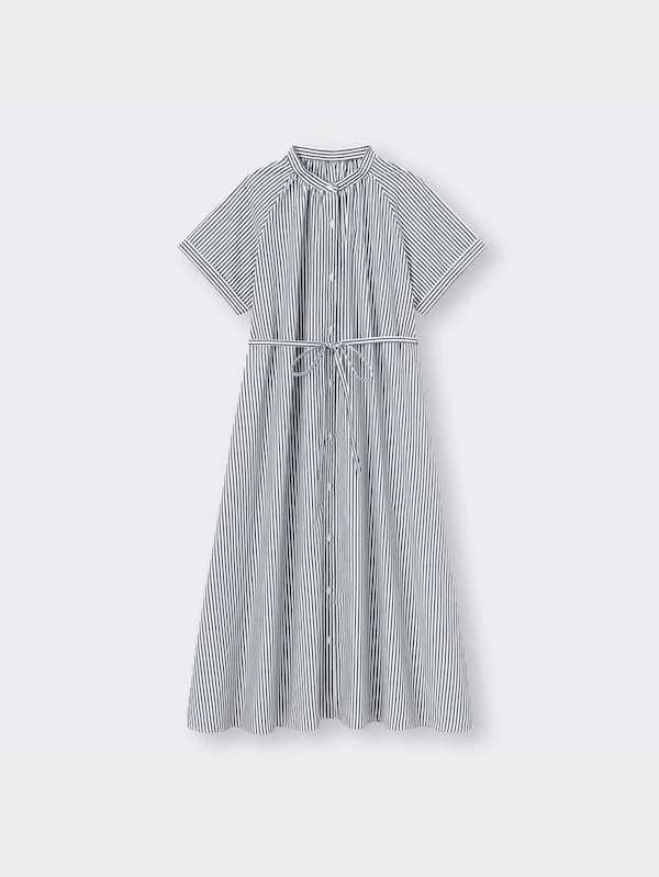 ストライプバンドカラーシャツワンピース(半袖)+EC(丈短め109cm～118cm)