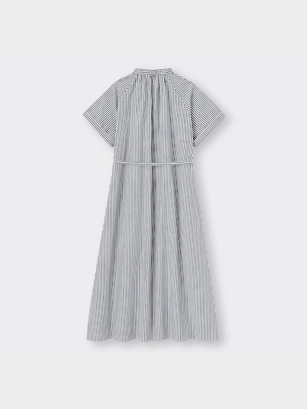 ストライプバンドカラーシャツワンピース(半袖)+EC(丈短め109cm～118cm)