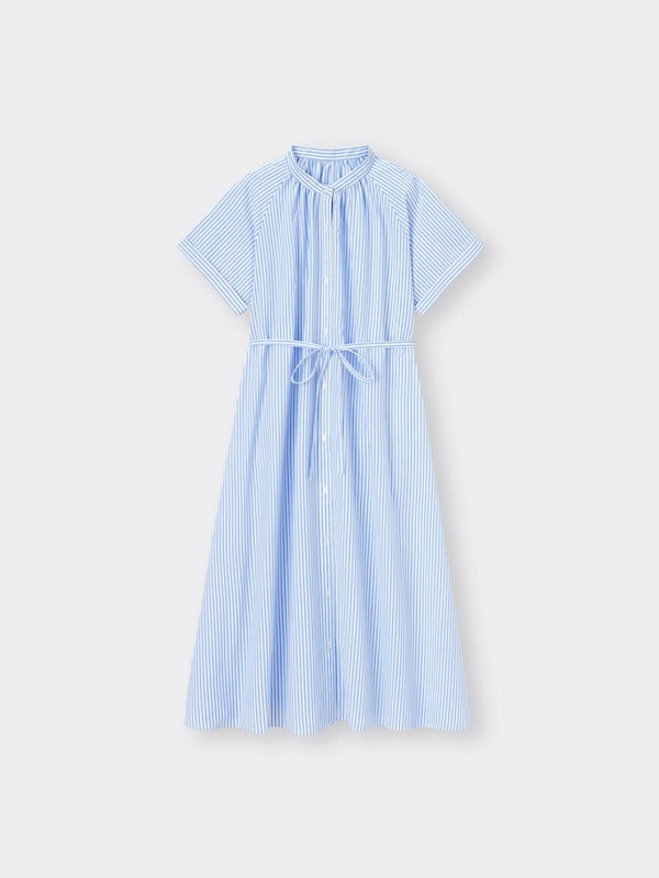 ストライプバンドカラーシャツワンピース(半袖)+EC(丈短め109cm～118cm)