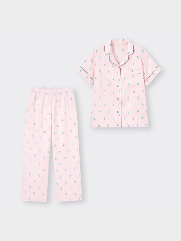 サテンパジャマ(半袖&ロングパンツ)(クリームソーダ)+X