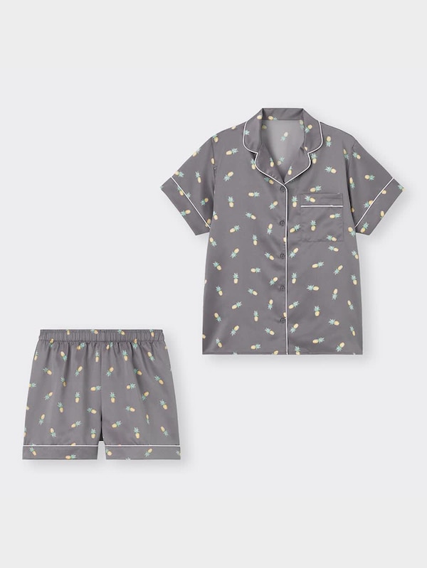 サテンパジャマ(半袖&ショートパンツ)(パイナップル)+EC