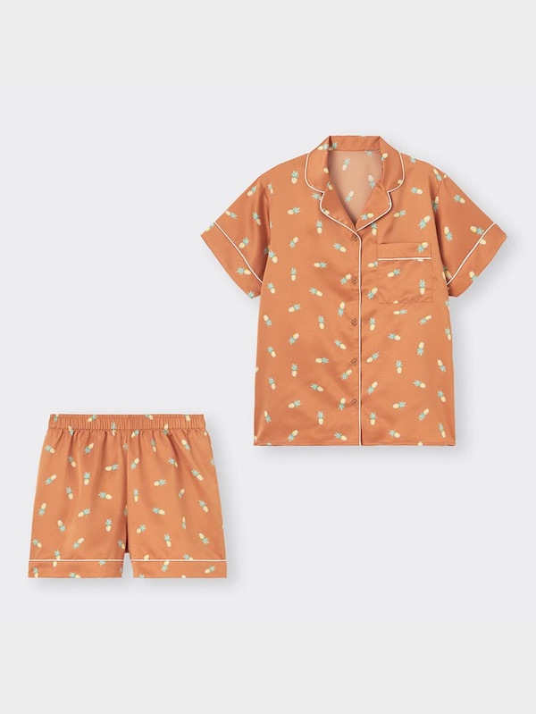 サテンパジャマ(半袖&ショートパンツ)(パイナップル)+EC