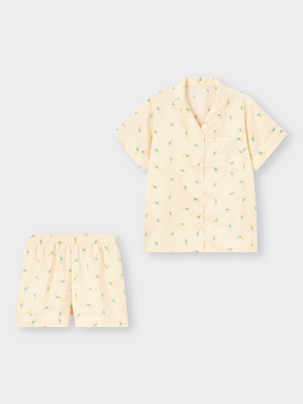 サテンパジャマ(半袖&ショートパンツ)(パイナップル)+EC