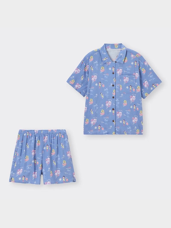 レーヨンパジャマ(半袖&ショートパンツ)(アロハ)+E