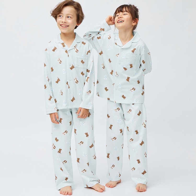 GU公式 | KIDS(男女兼用)カットソーパジャマ(長袖ロングパンツ)(ドッグ)+E