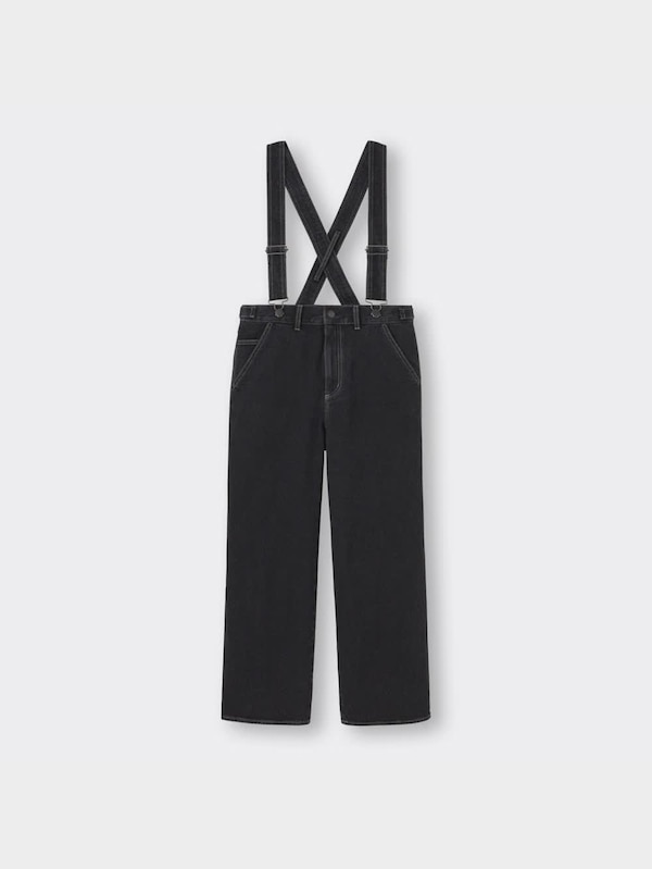 サスペンダー付きワイドジーンズ+E