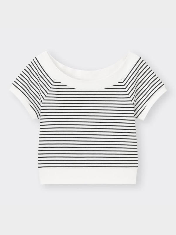 ボーダーワイドネックT(半袖)+E