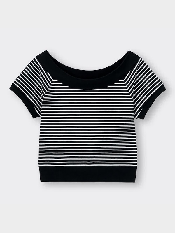 ボーダーワイドネックT(半袖)+E