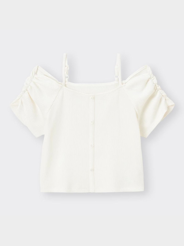 リブフロントボタンオフショルダーT(半袖)Q