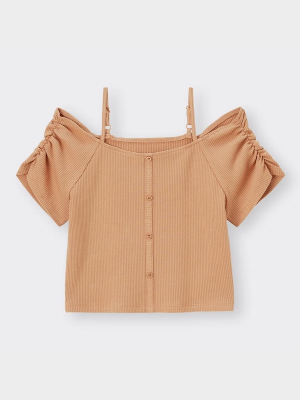 リブフロントボタンオフショルダーT(半袖)Q