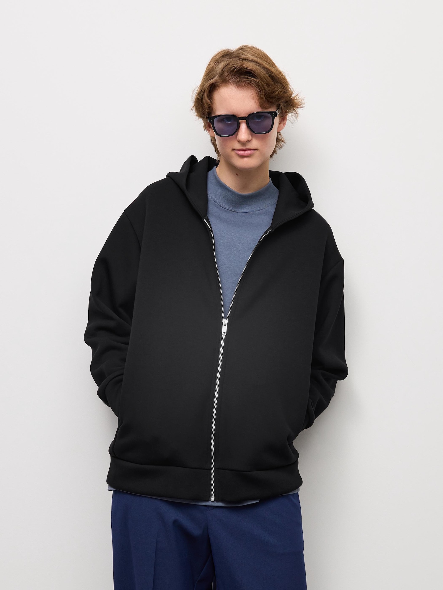 Puff Sweat Full-Zip Parka Polyester Jacket — Black