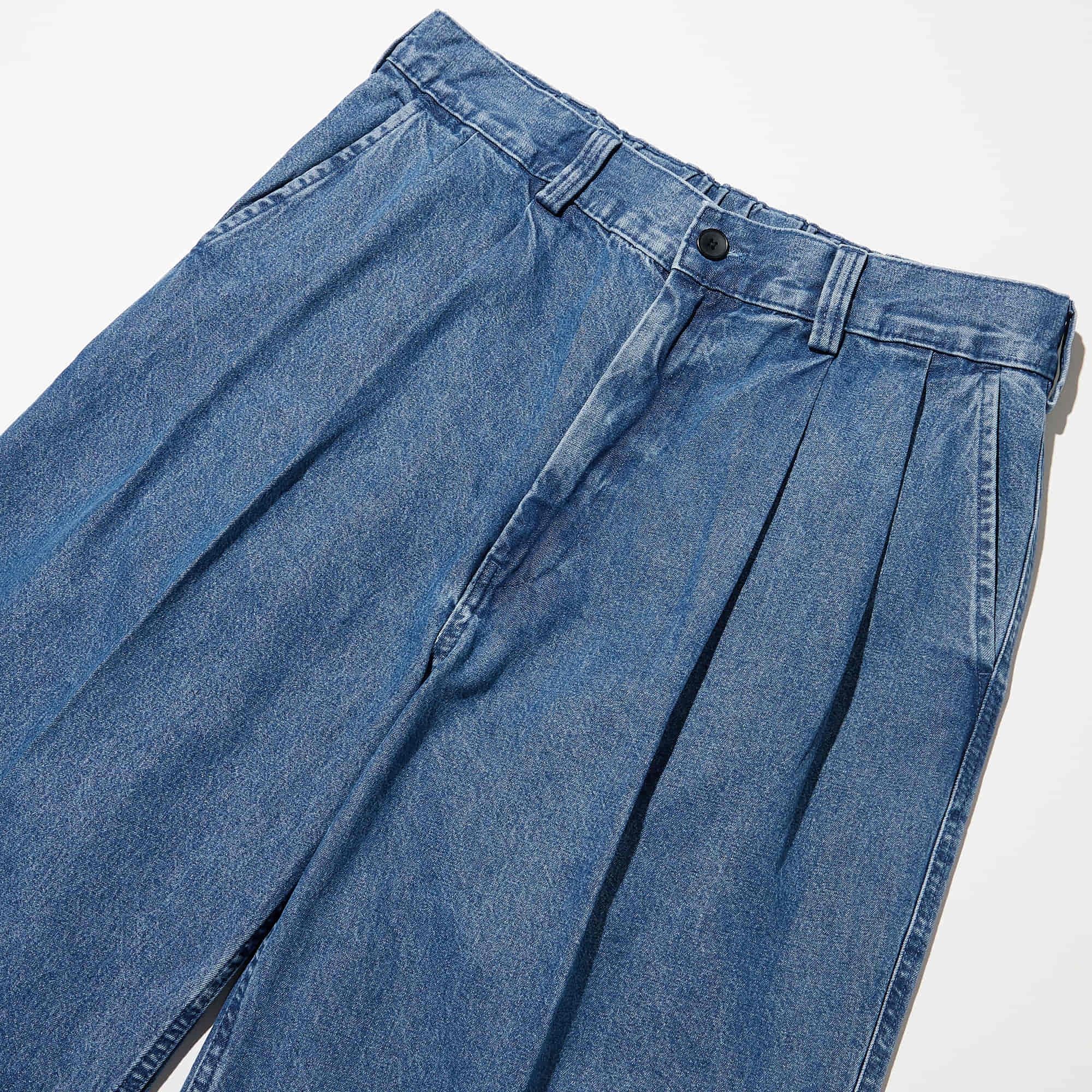 GU公式 | デニムツータックバギースラックス+EC(丈長め80.0cm)