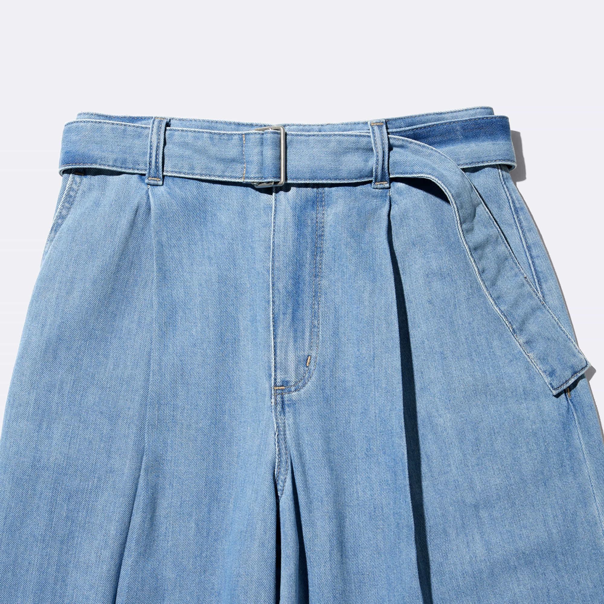 GU公式 | ライトデニムベルテッドワイドパンツ(丈標準70.0～74.0cm)