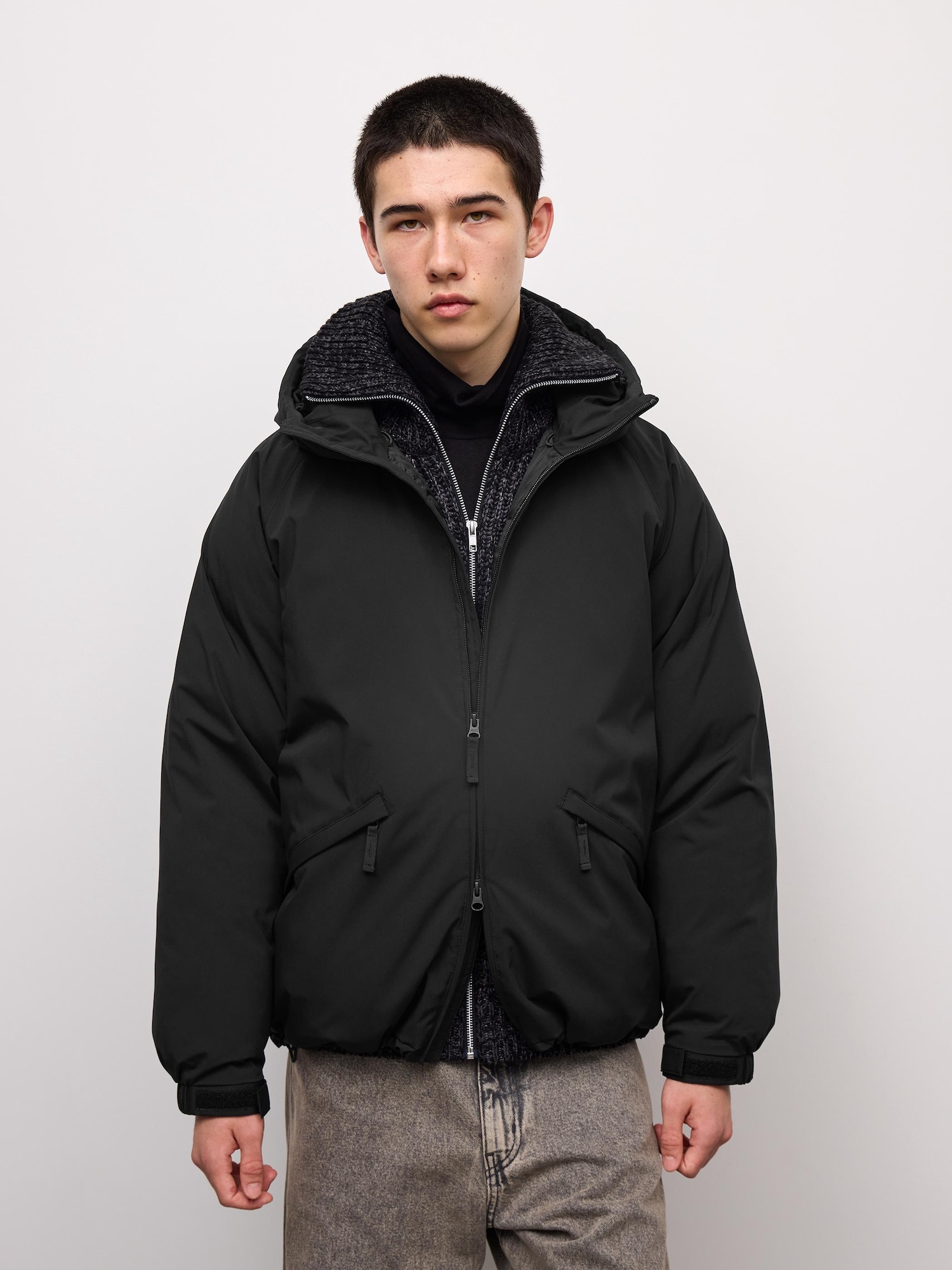 Warm Padded Parka Polyester Jacket — Black