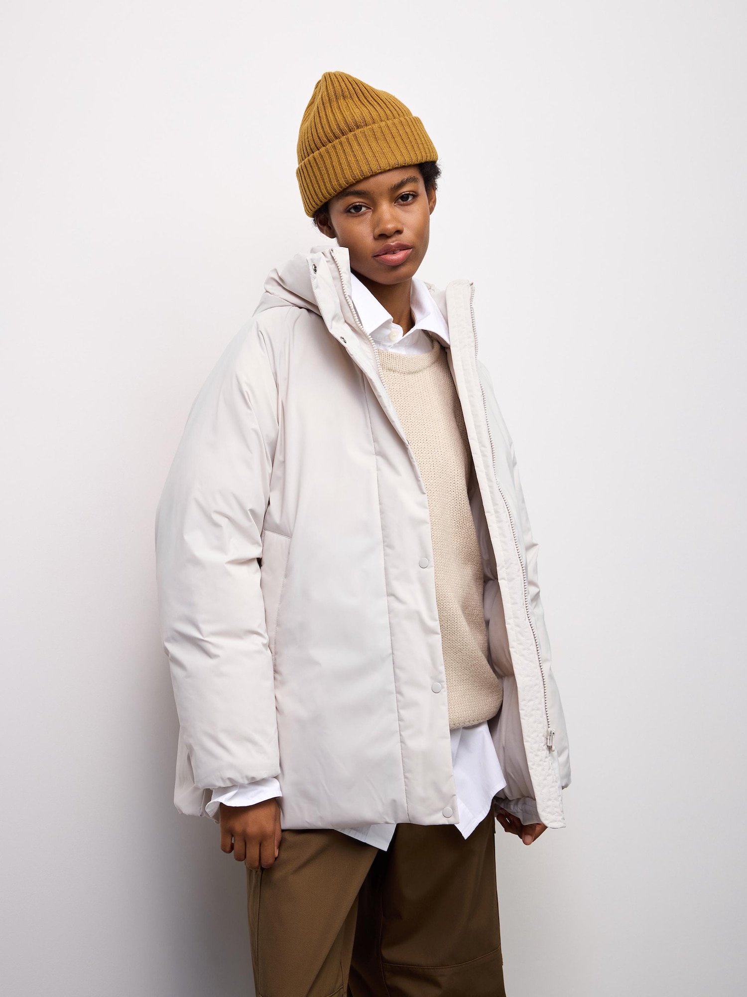 Warm Padded Stitchless Coat Polyester Jacket — Natural
