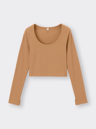 リブクロップドT(長袖)+OS(米国仕様) 【レディース】 【Tシャツ・カットソー・ブラフィール】【GU公式/ジーユー】 【BROWN】 リブクロップドT(長袖)+OS(米国仕様) 【レディース】 【Tシャツ・カットソー・ブラフィール】【GU公式/ジーユー】 【BROWN】