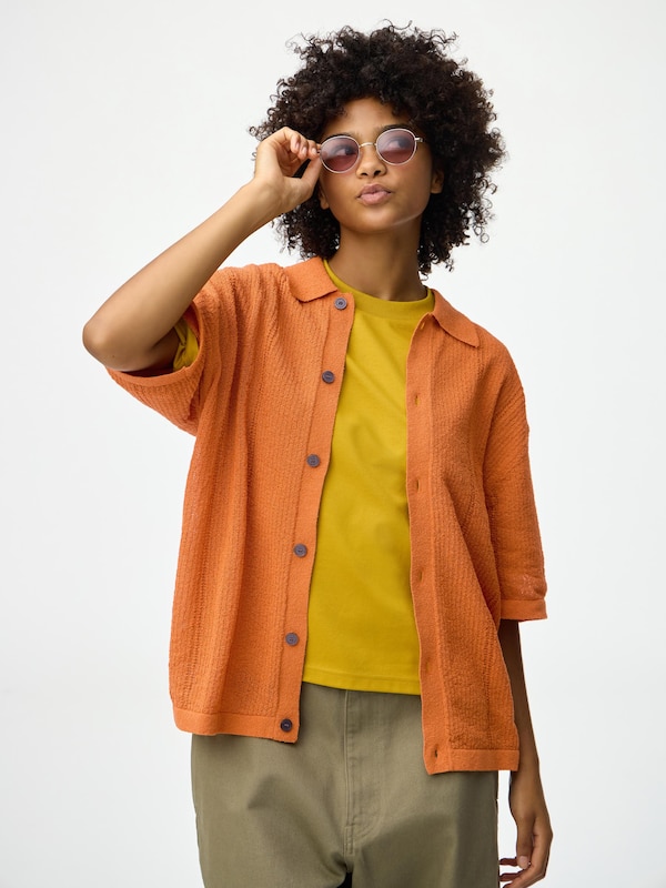 ウォッシャブルブークレニットシャツ(5分袖)