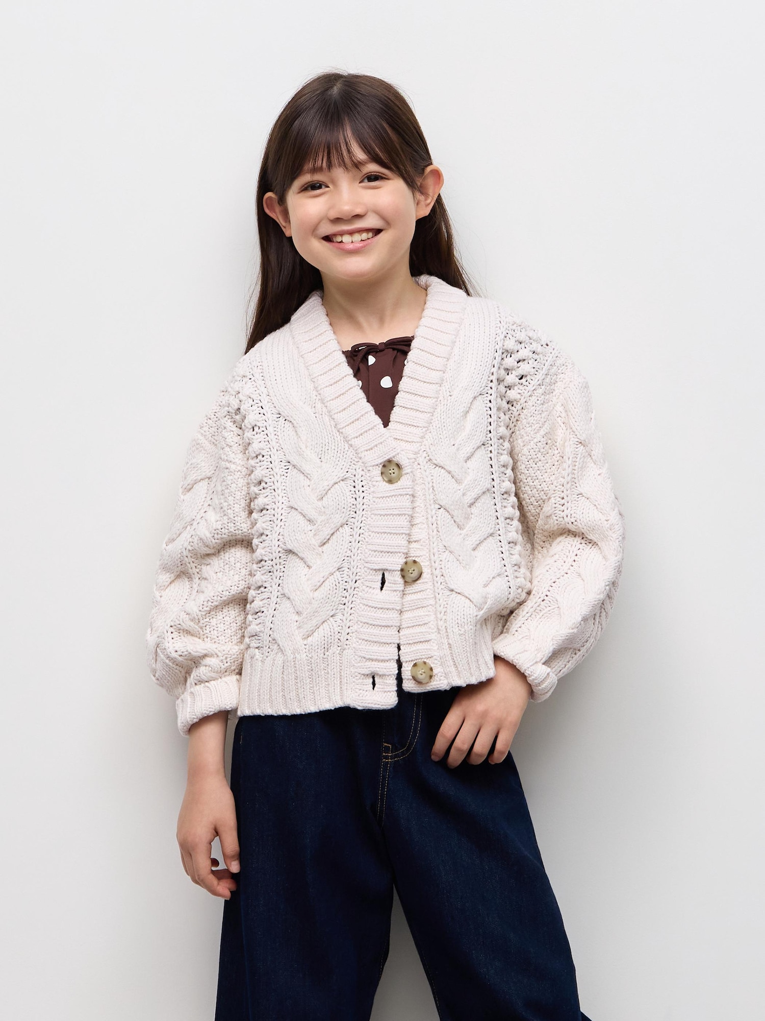GIRLSケーブルニットVネックカーディガンPF